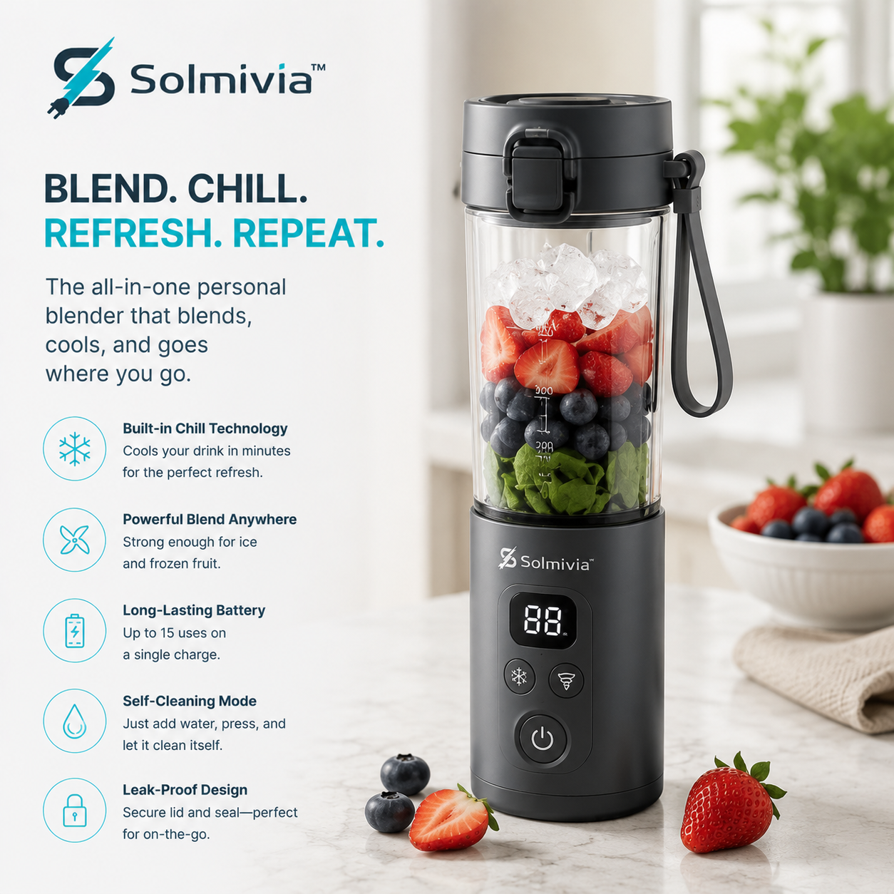 Solmivia™ ChillBlend Go Portable Smart Blender