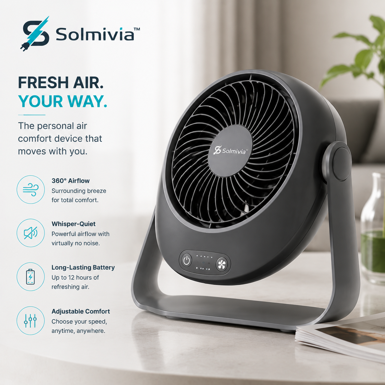 Solmivia™ AirFlow Mini360 Personal Comfort Fan