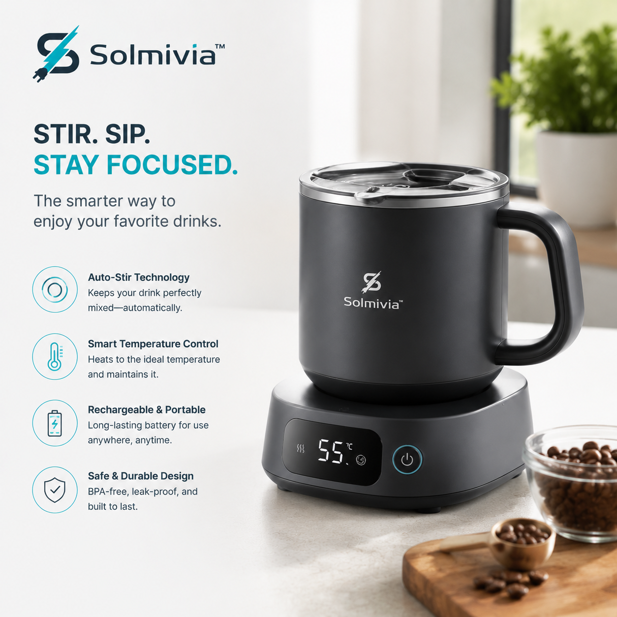 Solmivia™ HeatSync Smart Stir Mug